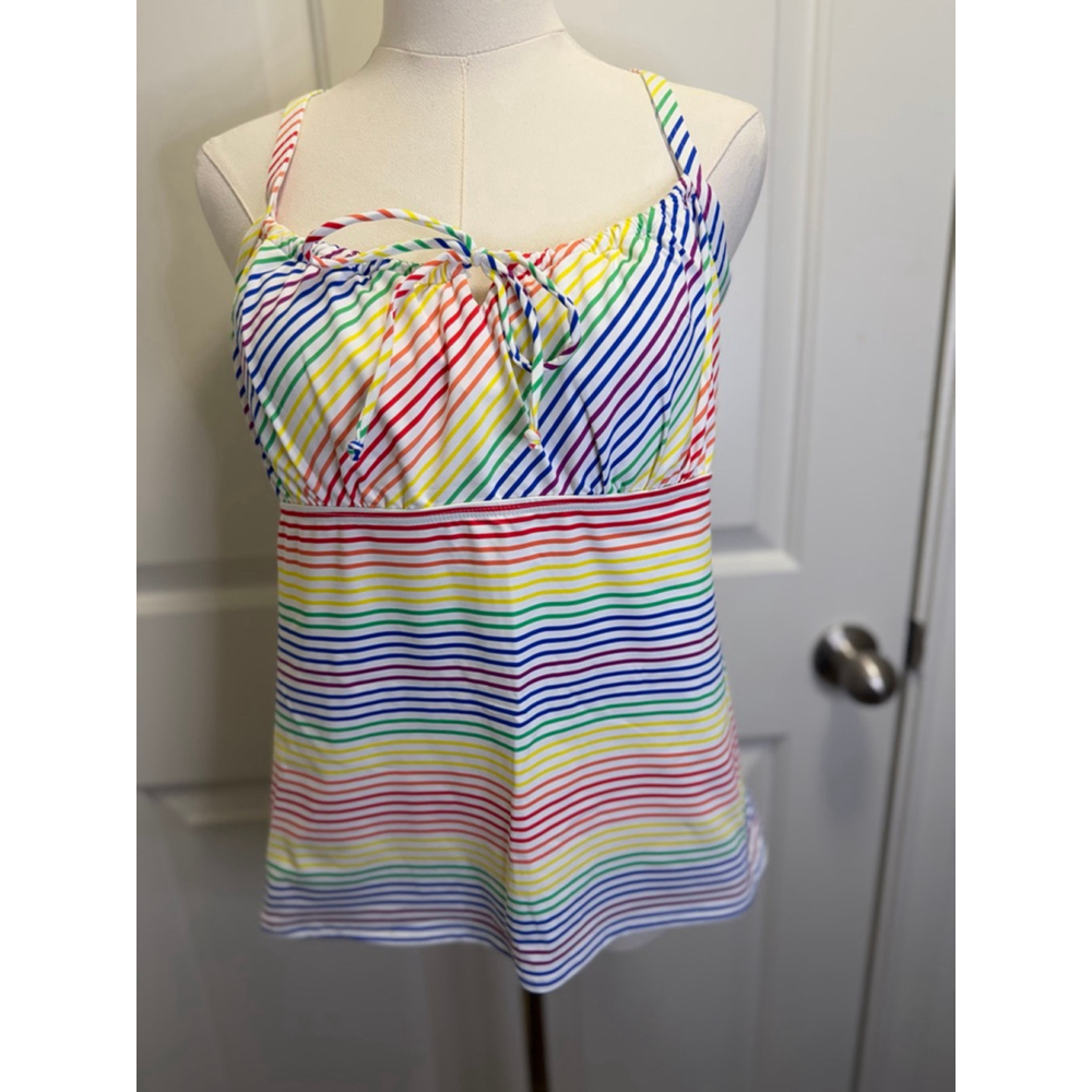 🌈 Women’s Rainbow Stripe Tie-Front Tankini Top – NWT - Lands’ End - Size 12🌈 - Picture 2 of 9